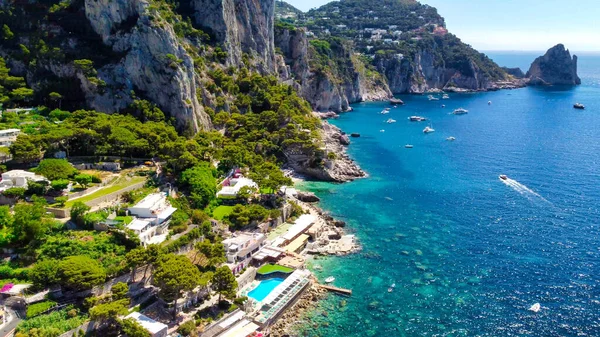 Faraglioni Marina Piccola Beach Capri Italia Vista Aérea Desde Dron — Foto de Stock