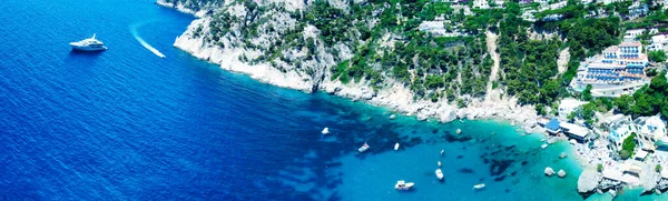 Vista Aérea Panorâmica Praia Marina Piccola Capri Partir Drone — Fotografia de Stock