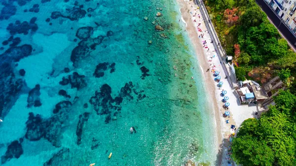 Vista Aérea Aérea Bela Praia Mediterrânea Litoral Temporada Verão — Fotografia de Stock