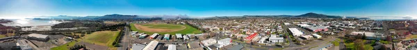 Panoramatický Letecký Pohled Krajinu Rotorua Kouř Gejzírů Nový Zéland Dronu — Stock fotografie