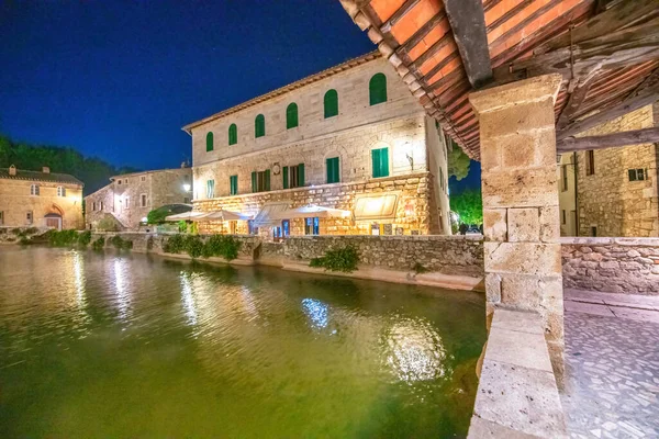 Bagno Vignoni Est Une Ville Thermale Campagne Toscane Vue Place — Photo