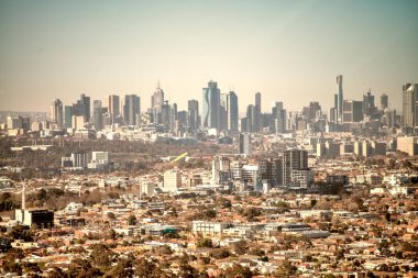 Güneşli bir günde Melbourne 'un muhteşem hava manzarası. Avustralya helikopterinden görüntü