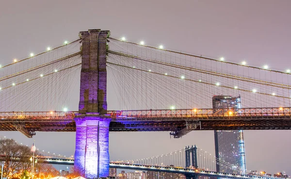 Brooklyn Und Manhattan Bridge Bei Nacht New York Skyline — Stockfoto