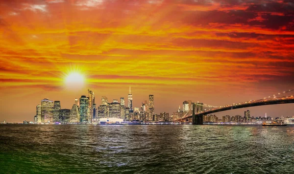 Manhattan New York Üzerinden Inanılmaz Bir Gün Batımı Gökyüzü Abd — Stok fotoğraf