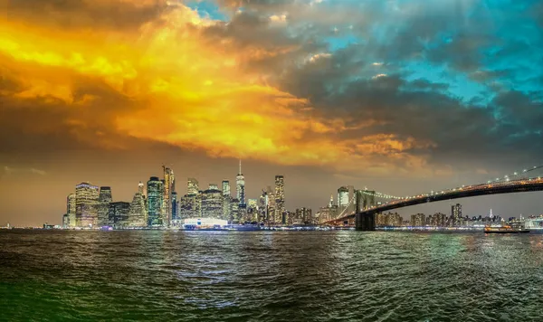Geweldige Zonsondergang Hemel Boven Lower Manhattan New York City Verenigde — Stockfoto