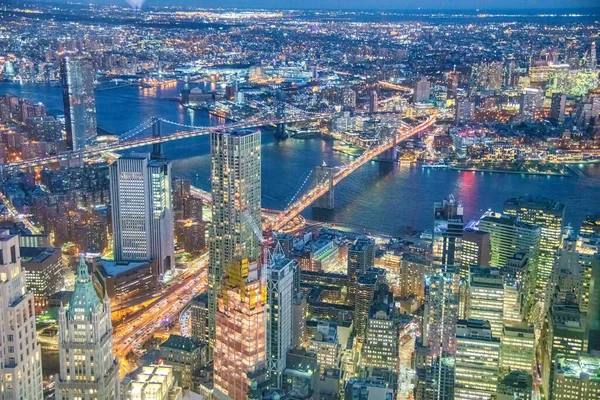 Luzes Noturnas Brooklyn Manhattan Bridge Nova York Ponto Vista Aéreo — Fotografia de Stock