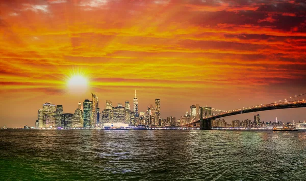 Csodálatos Naplemente Felett Lower Manhattan New York City Usa — Stock Fotó