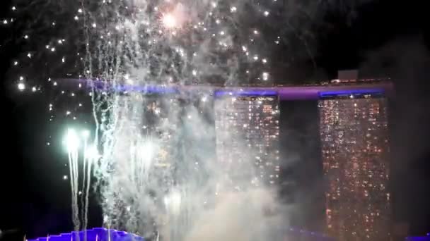 シンガポール- 2020年1月1日:大晦日にマリーナベイ地区で美しい花火 — ストック動画
