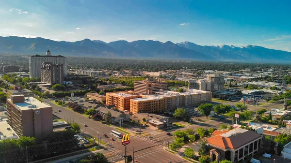 Salt Lake City Horizonte Aéreo Dia Ensolarado Utah Drone Eua — Fotografia de Stock