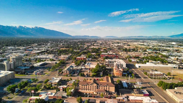 Salt Lake City Horizonte Aéreo Dia Ensolarado Utah Drone Eua — Fotografia de Stock