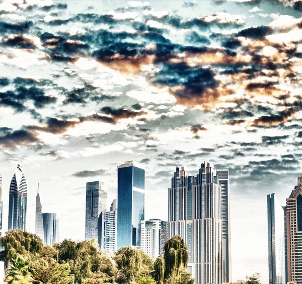 Dubai Panoramic Skyline Buildings Sunset Uae — Stock Photo, Image