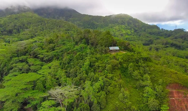 Point Vue Drone Belle Côte Des Seychelles Par Une Journée — Photo