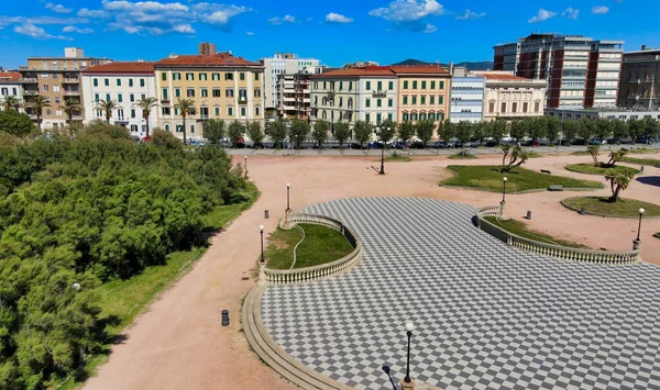 Vista Aérea Incrível Praça Mascagni Leghorn Toscana Costa Italiana Drone — Fotografia de Stock