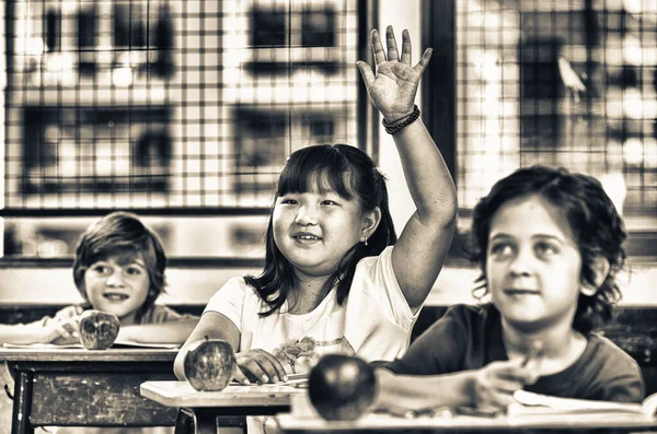 Elementary School Scene Multi Ethnic Classmates Classroom — Stock Photo, Image