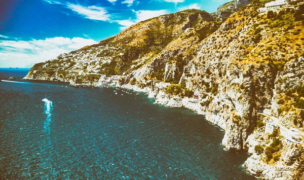 Vista Aérea Incrível Bela Costa Amalfitana Temporada Verão Itália Ponto — Fotografia de Stock