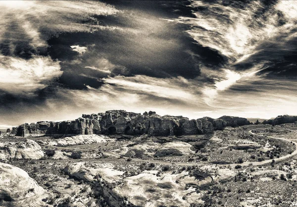 Panoramiczny Widok Lotu Ptaka Park Narodowy Arches Utah Punkt Widzenia — Zdjęcie stockowe