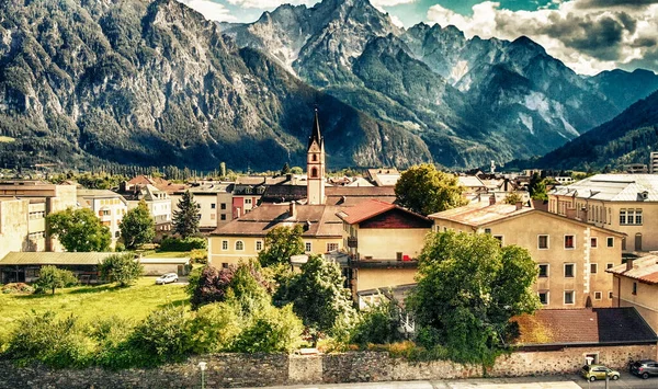 Lienz Rakousko Letecký Pohled Krásné Alpin Horské Městečko — Stock fotografie