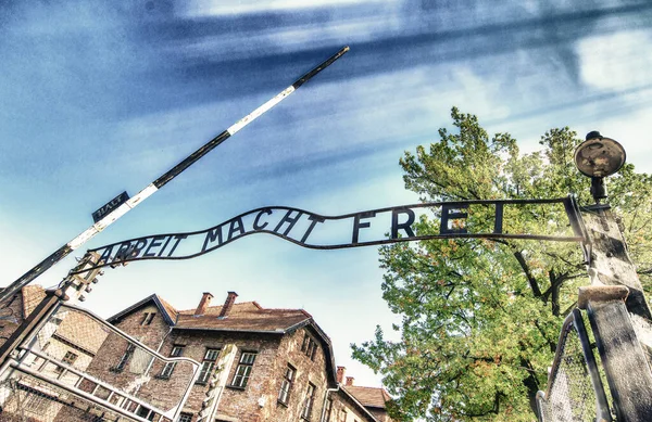 Slogan Arbeit Macht Frei Werk Bevrijdt Aan Hoofdpoort Van Het — Stockfoto