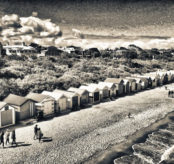 Aerial View Brighton Beach Colourful Huts Victoria Australia — Stock Photo, Image