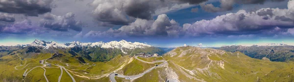 Panorámás Légi Kilátás Grossglockner Alpesi Csúcsok Nyári Naplemente Drón Ausztria — Stock Fotó