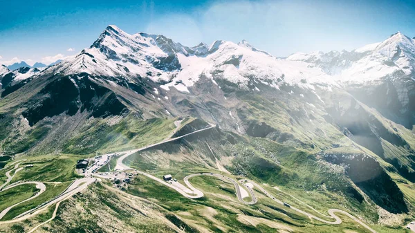 Vista Aérea Los Picos Montaña Grossglocker Temporada Verano Mirador Drones — Foto de Stock