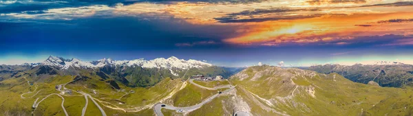 Panoramiczny Widok Lotu Ptaka Alpejskiego Grossglockner Zachodzie Słońca Drona Austria — Zdjęcie stockowe