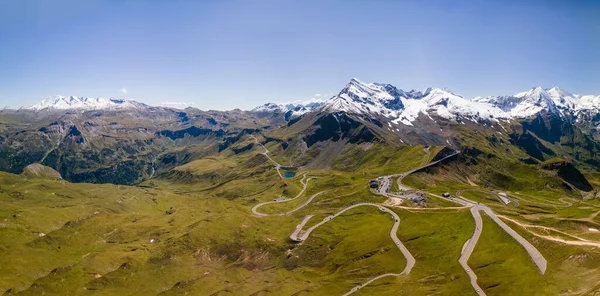 Vista Aérea Panorámica Los Picos Alpinos Grossglockner Temporada Verano Desde — Foto de Stock