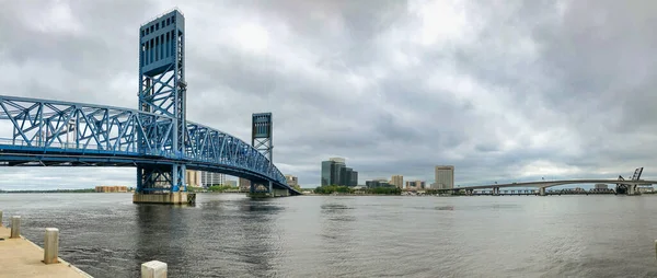 Panoramic View Downtown Jacksonville City Bridge Friendship Fountain Florida Spring — Stock Photo, Image