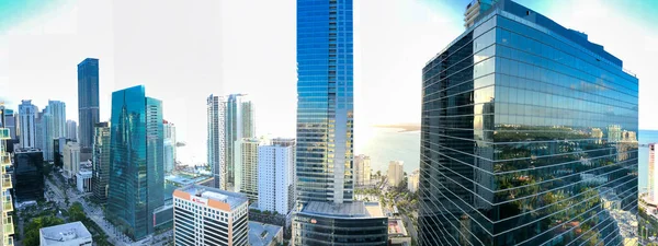 Miami March 2018 Panoramic Aerial View Downtown Miami Skyline Sunset — Stock Photo, Image