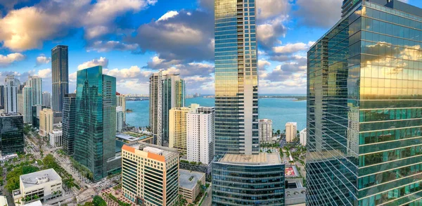 Vista Aérea Panorâmica Horizonte Centro Miami Pôr Sol Florida Vista — Fotografia de Stock