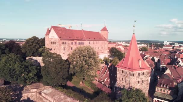 Norymberga widok z lotu ptaka z zamku miejskiego na piękny zachód słońca w zwolnionym tempie — Wideo stockowe