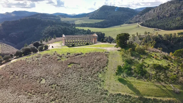 Temple Segesta Countryside Sicily Italy Aerial View Drone — Stock Photo, Image