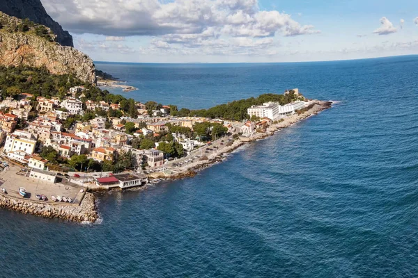 Praia Mondello Palermo Itália Vista Aérea Drone — Fotografia de Stock