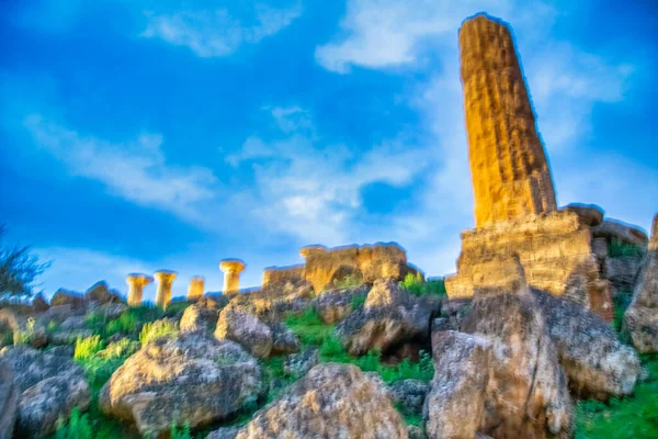 Valley Temples Ruins Sunset Agrigento Italy — Stock Photo, Image