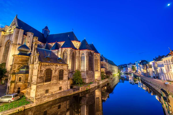 Вид Набережную Граслей Реку Лейе Историческом Центре Города Гент Бельгия — стоковое фото