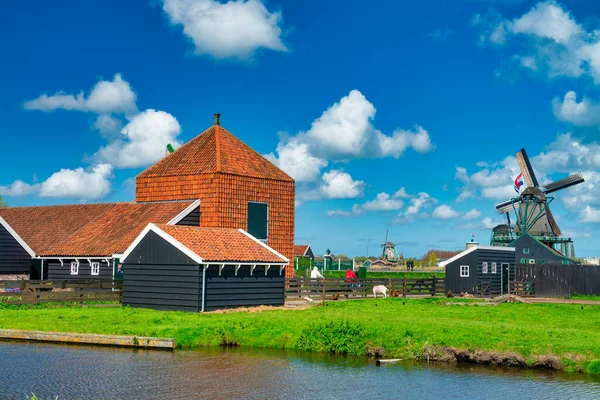 Zaanse Schans Nizozemsko Dubna 2015 Slavné Větrné Mlýny Sklady Dílny — Stock fotografie