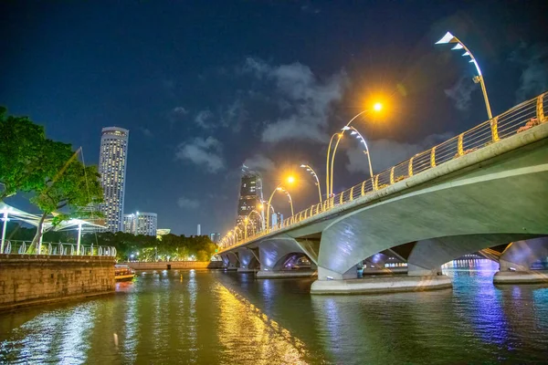 Singapour Janvier 2020 Skyline Nocturne Marina Bay Bâtiments Centre Ville — Photo