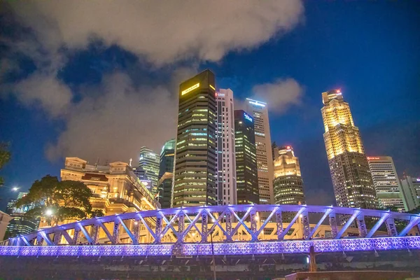 Singapore January 4Th 2020 Night Skyline Marina Bay Downtown City — Stockfoto