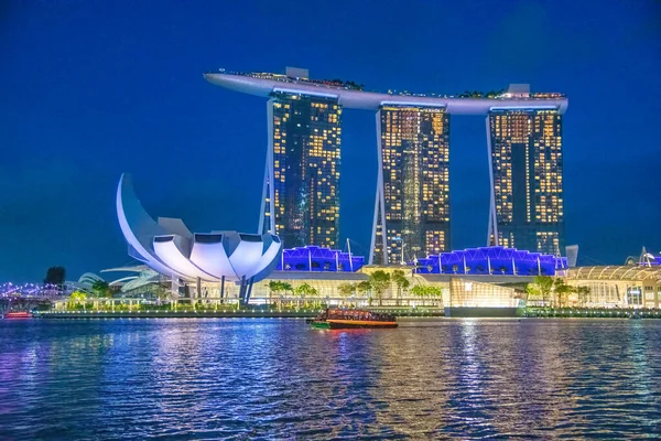 Singapur Enero 2020 Skyline Nocturno Marina Bay Marina Bay Sands — Foto de Stock