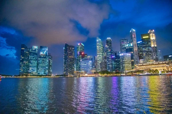 Singapore Styczeń 4Th 2020 Nocna Panorama Zatoki Marina Marina Bay — Zdjęcie stockowe