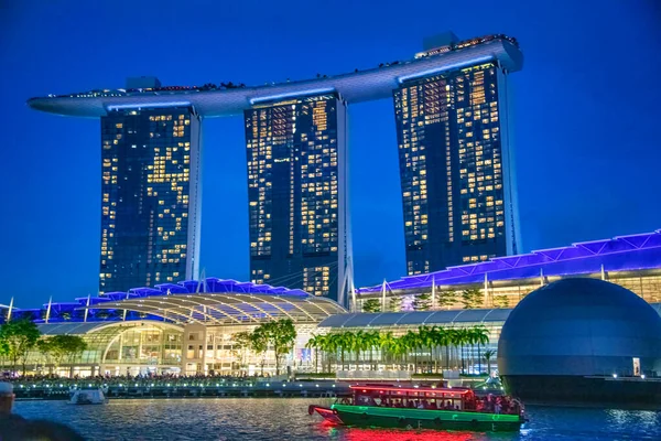 Singapore Januari 2020 Nattskyline Över Marina Bay Marina Bay Sands — Stockfoto