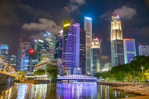 Singapore Januari 2020 Marina Bay Skyline Wolkenkrabbers Nachts — Stockfoto