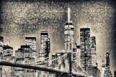 Brooklyn Köprüsü ve Manhattan 'ın aşağısında, NYC