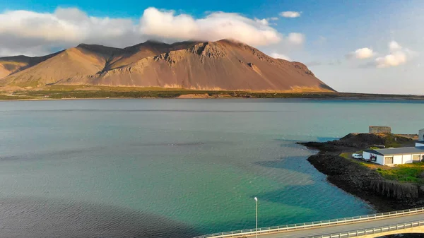 Panoramatický Pohled Město Borgarnes Jihozápadním Islandu Pohledu Bezpilotního Letounu — Stock fotografie