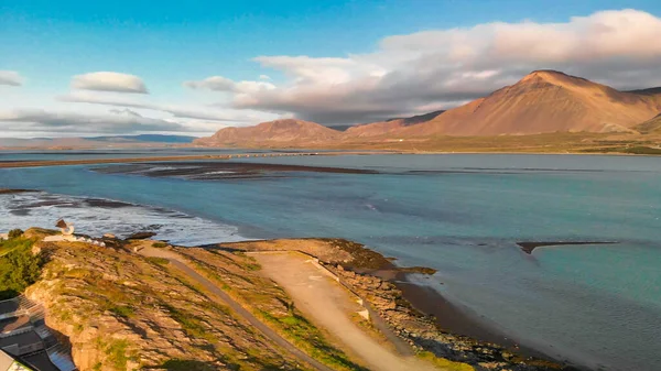 Panoramatický Pohled Město Borgarnes Jihozápadním Islandu Pohledu Bezpilotního Letounu — Stock fotografie