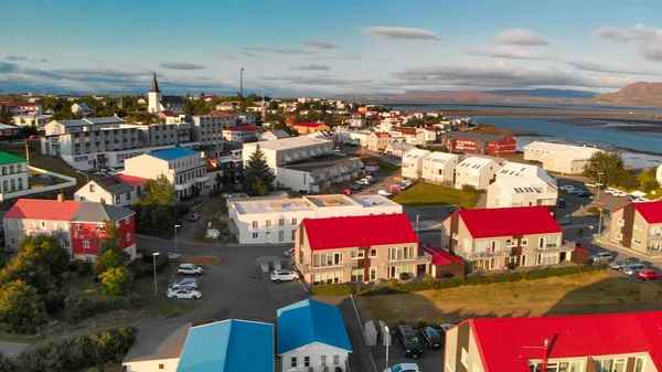 Panoramic View Town Borgarnes South Western Iceland Drone Viewpoint — Fotografia de Stock