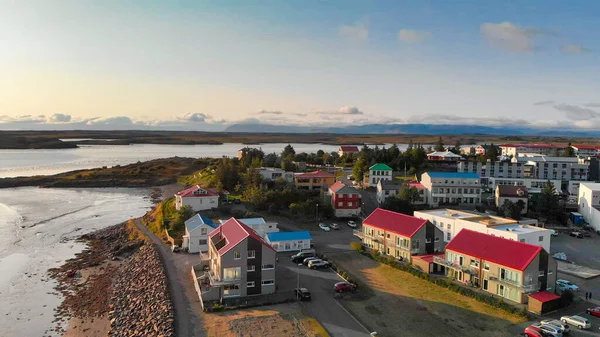 Panoramatický Pohled Město Borgarnes Jihozápadním Islandu Pohledu Bezpilotního Letounu — Stock fotografie