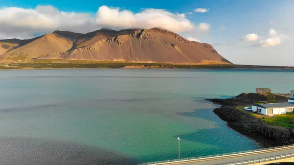 Panoramic View Town Borgarnes South Western Iceland Drone Viewpoint — Stockfoto