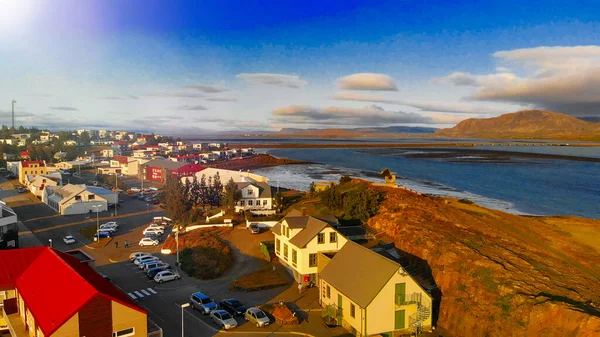 Blick Auf Die Stadt Borgarnes Südwesten Islands Aus Der Perspektive — Stockfoto