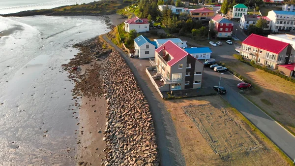 Vista Panorámica Ciudad Borgarnes Suroeste Islandia Desde Mirador Drones —  Fotos de Stock